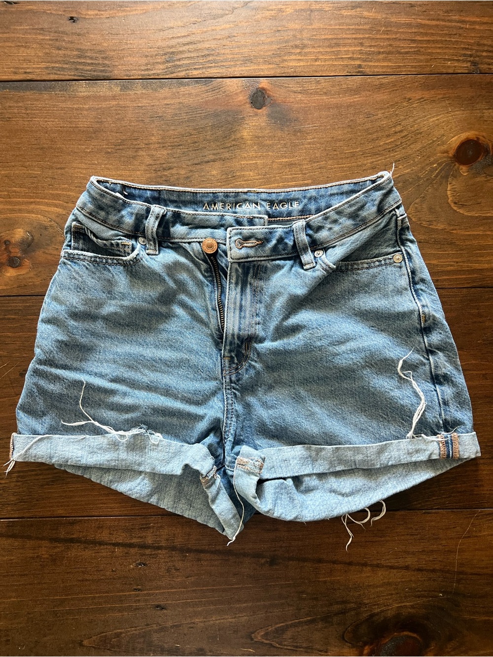 American Eagle Outfitters Light Blue Distressed Denim Roll-Hem Shorts